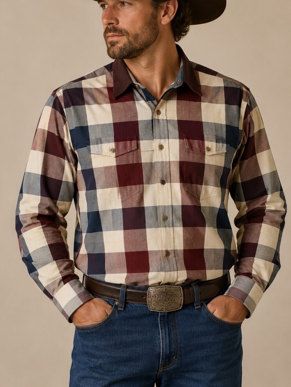ROPER 1980s Picnic Plaid Western Brushpopper Button Down Long Sleeve Shirt